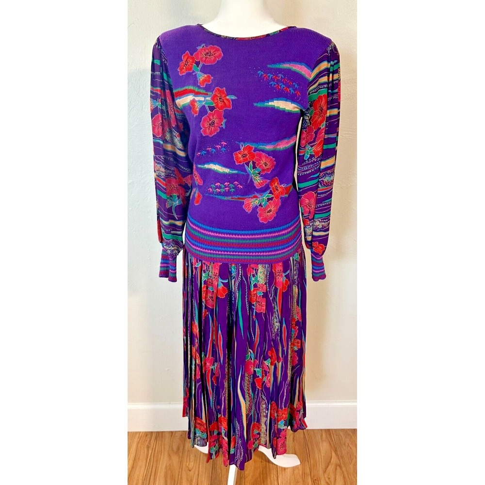 Vintage Women's Diane Freis For Marisa Christina Floral Sweater & Long Skirt‎